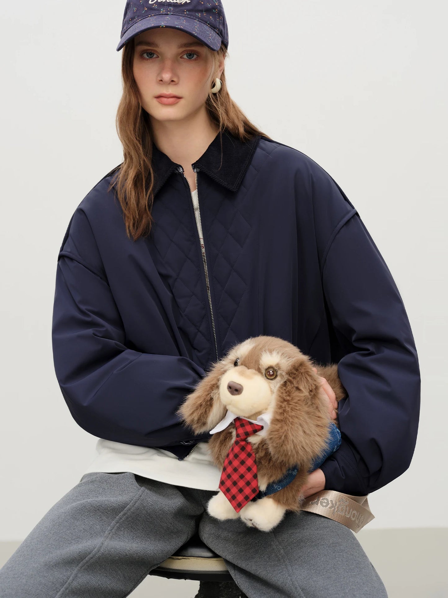 FSLE Barn Style Lightweight Padded Jacket Women's 2025 Winter Vintage Academic Plaid Panel Short Coat Retro College Outerwear