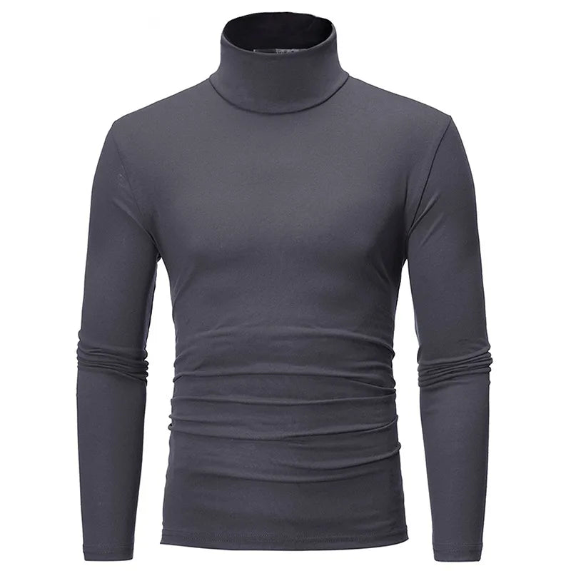 Autumn  Winter Men's High Neck T-shirt Slim Fit Fashion High Elastic Long Sleeve Cotton Casual Breathable Apparel Pullover