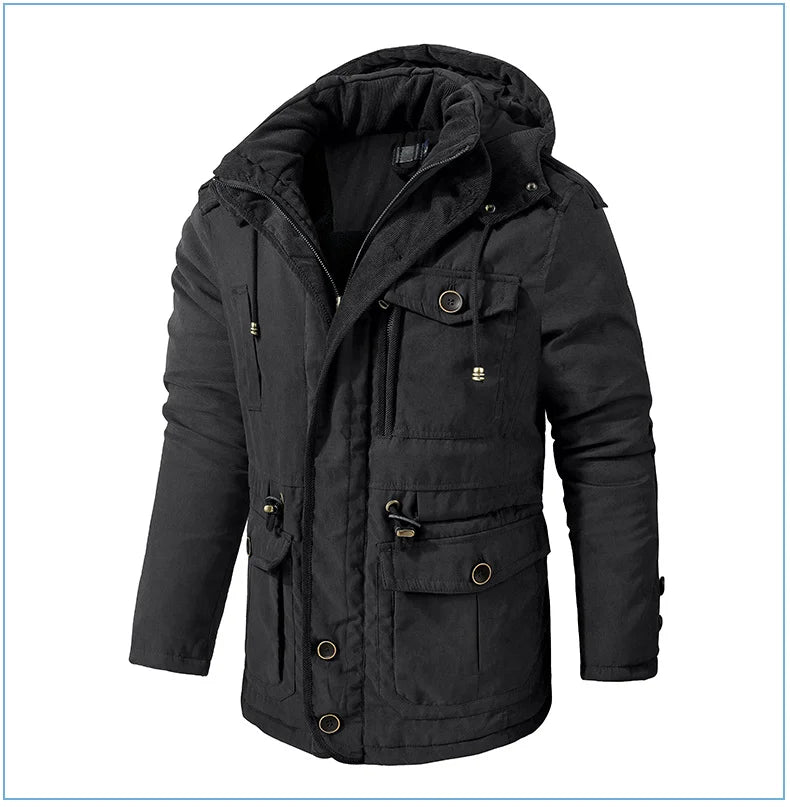 LZLLTT Men Winter Warm Parkas Mens Fleece  Jacket Parkas Men Casual Cotton Outdoor Fur Trench Padded Jackets Coats
