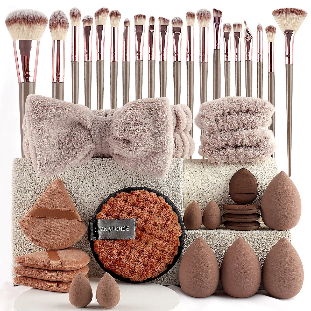56-Piece Make up Brush Set (chocolate)- Full Face Cosmetics Kit , Eyeshadow Blending Brushes & Beauty Sponge  make up brushes