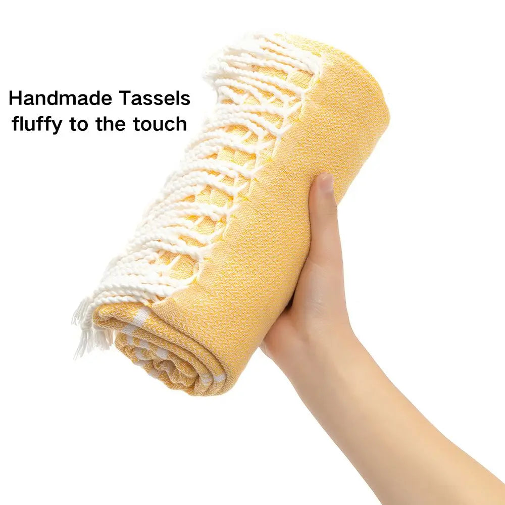 Cotton Striped  Turkish Sports Bath Towel with Tassels Travel Gym Camping Sauna Beach Pool Blanket Absorbent Easy Care