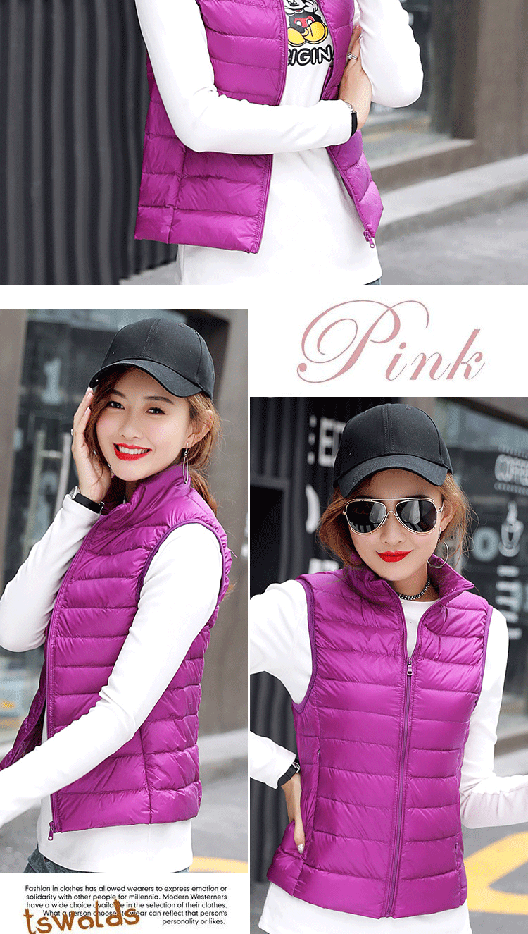 Autumn Ultra Lightweight Portable Tank Top Sleeveless Duck Down Coat Slim Fit Standing Collar Women's Down Vest Women's Coat