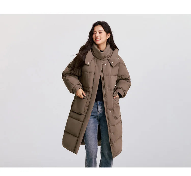 Semir Down Coat Women Long Three-proof Windproof Warm 2025 Winter New Loose Hooded Versatile Jacket