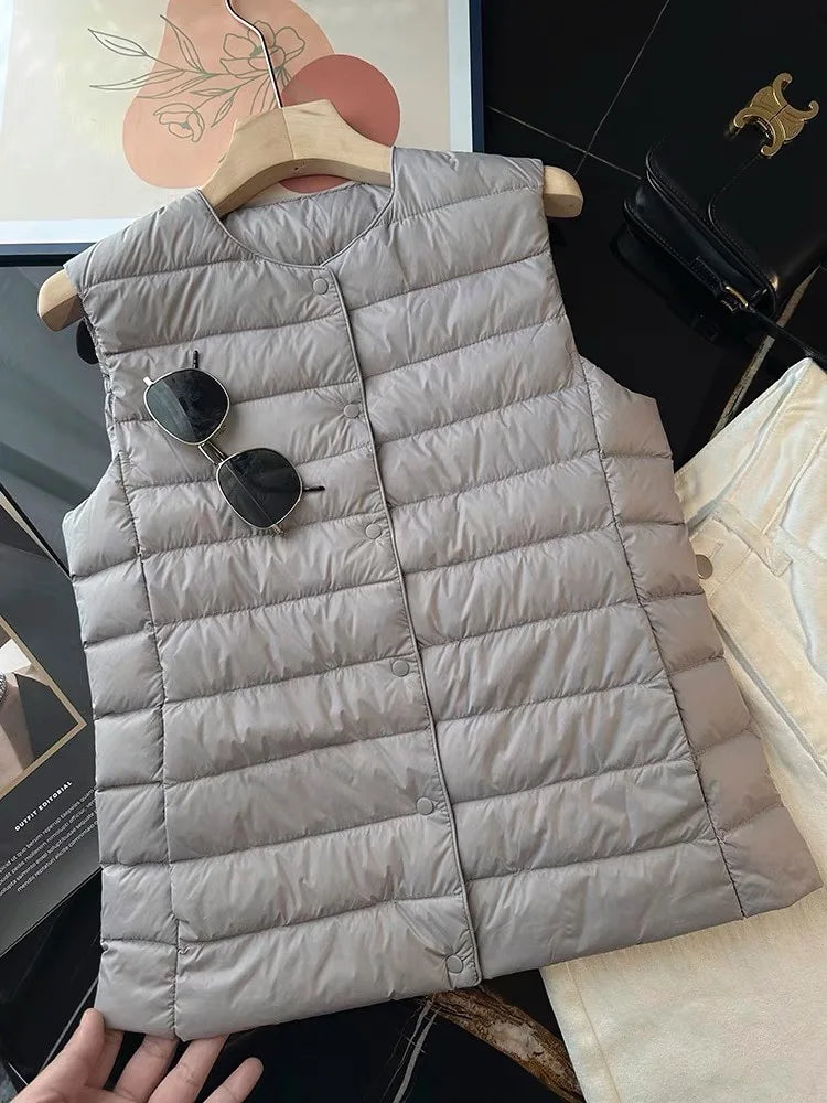 Women's Sleeveless Lightweight Down Jacket Vest 2025 Autumn and Winter Wear Women's Commuter Warm Waistcoat Vest Jacket
