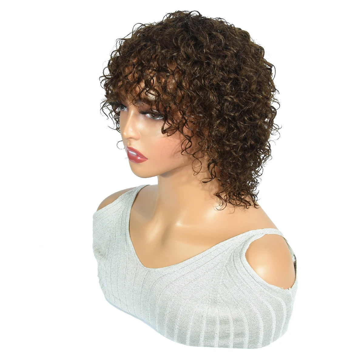 Curly Pixie Cut Wigs Natural Color Curly Human Hair Pixie Cut Wigs 180% Jerry Curly #4 Brown Machine Human Hair Wigs Hairugo