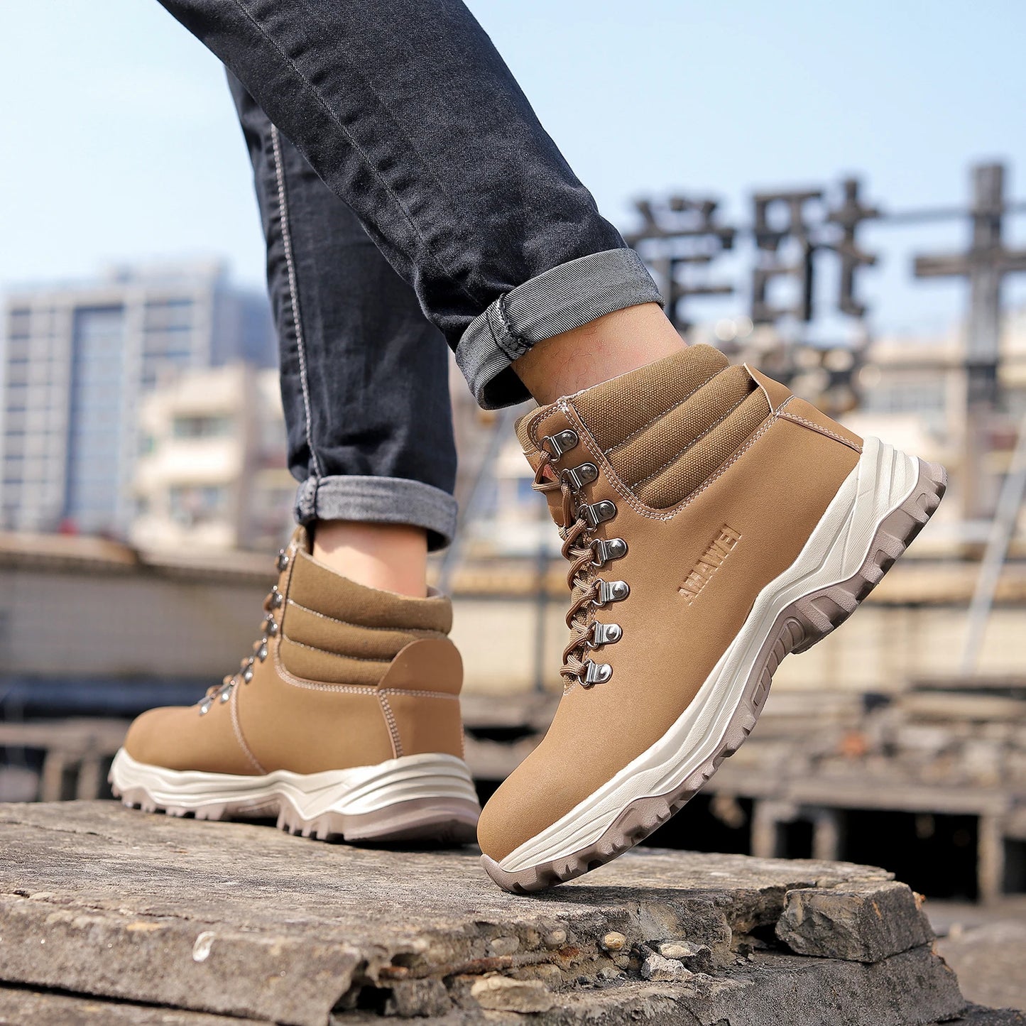 Safety Shoes for Men Waterproof Steel Toe Shoes Anti-smash Construction Boot Work Utility Shoes High Top Indestructible Shoes