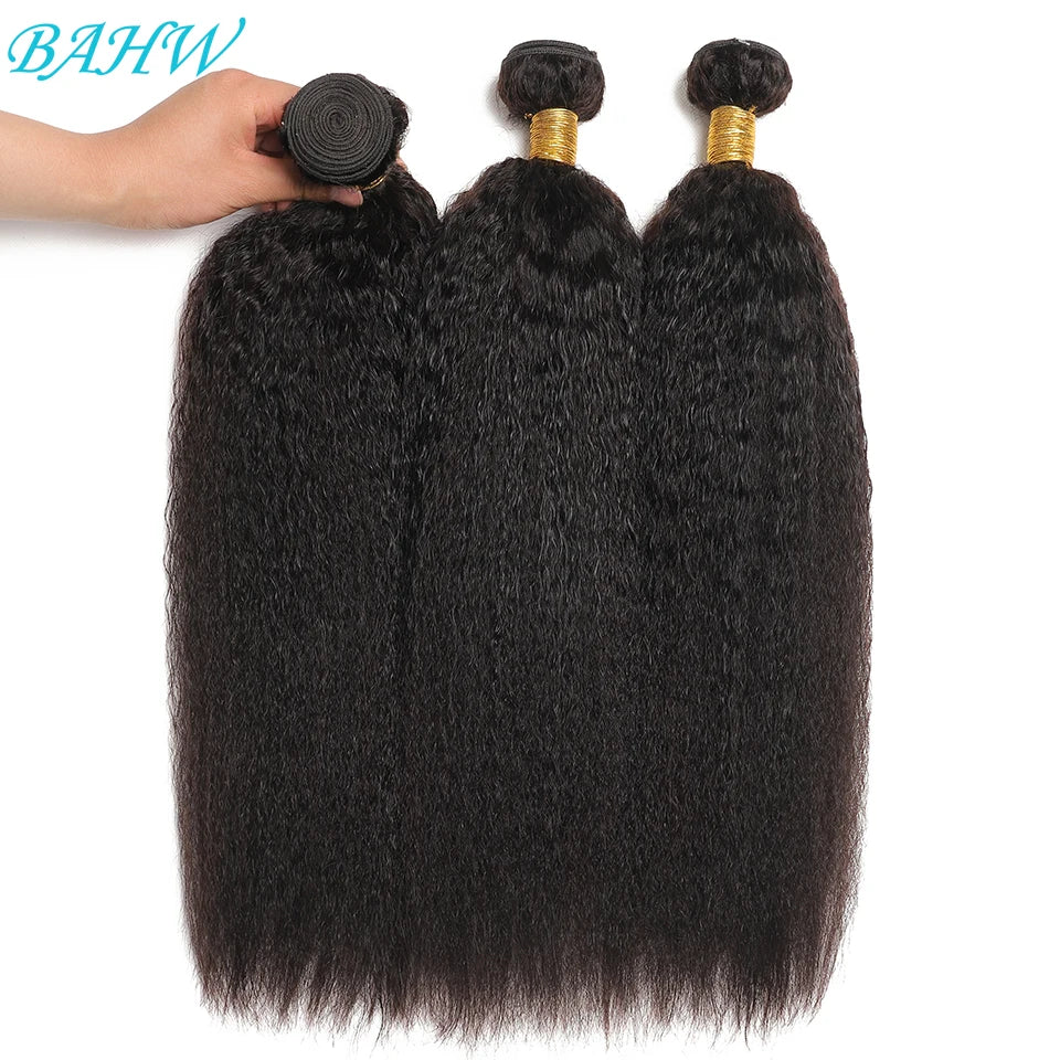 30 Inch Indian Raw Virgin Unprocessed 100% Virgin Human Hair Kinky Straight 1/2/3/4 PCS Bundles Yaki Straight For Black Women