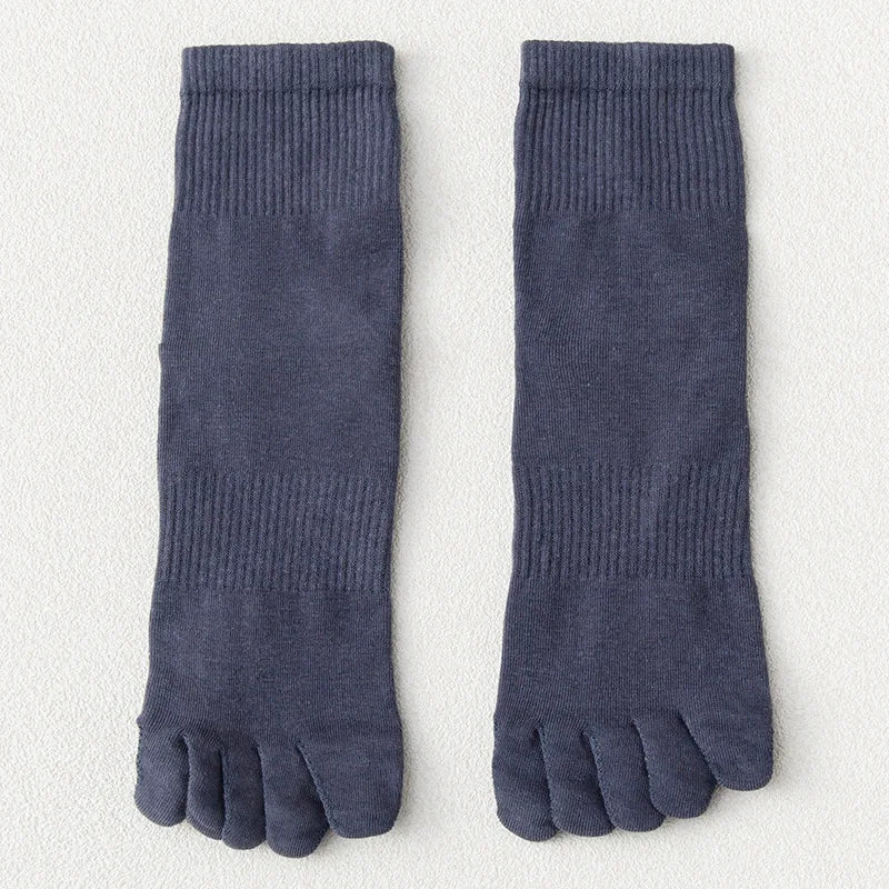 Men's Cotton 5 Toe Socks Mid Cuff Anti Odor Sweat Wicking Non Slip for Spring Autumn Casual Athletic Solid Color Daily Comfort