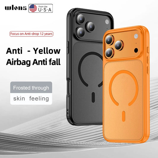 Wlons Magsafe Magnetic Wireless Charging Frosted Shockproof Case for iPhone 17 Pro Max 17 Air Skin Feel Rugged Armor Cover