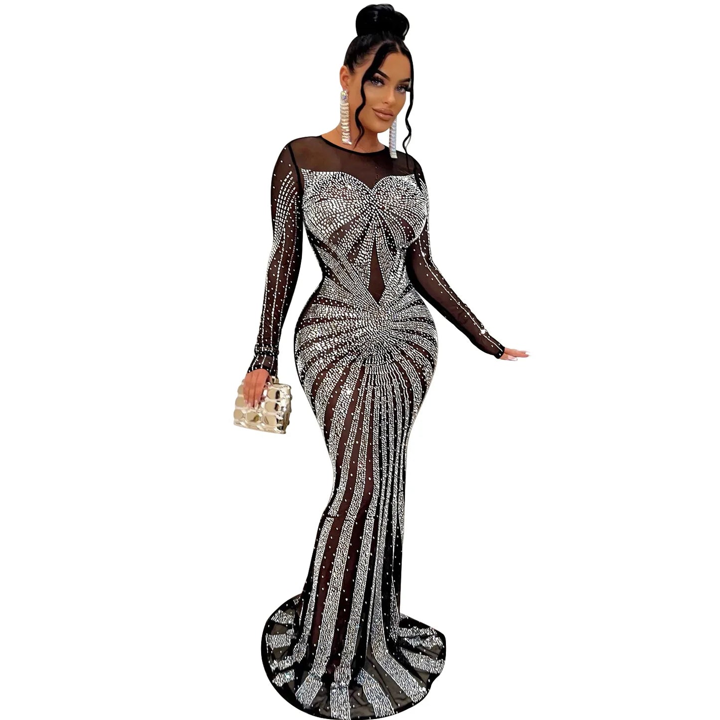 2023 African Maxi Dresses for Women African Fashion Sexy Dress Evening Women Party Club Mesh Bodycon Elegant Dresses