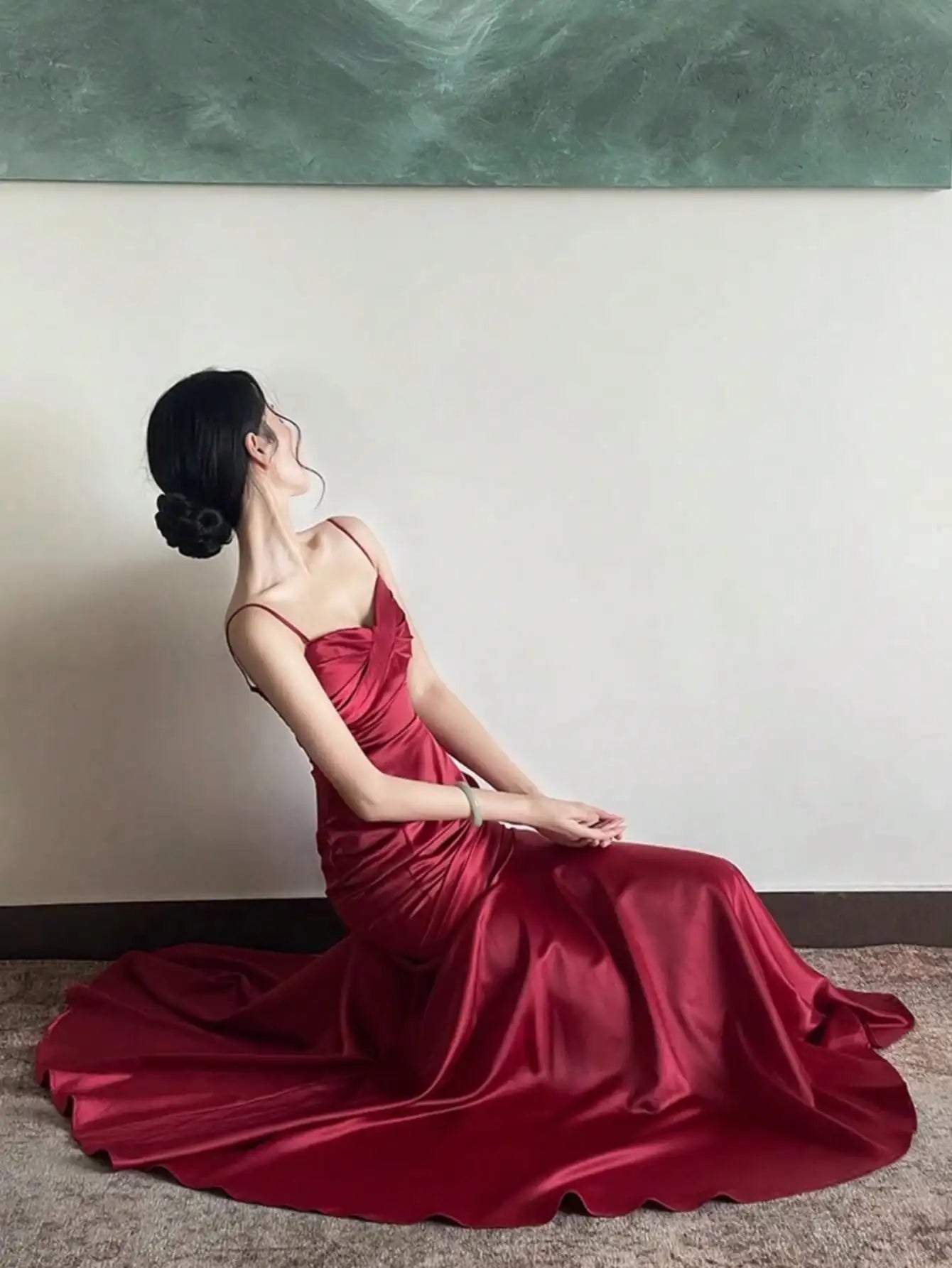 Women Elegant Red Maxi Evening Dresses Vintage Solid A Line Fashion Slim Party Birthday Prom Femmle Wedding Guest Vestido Summer