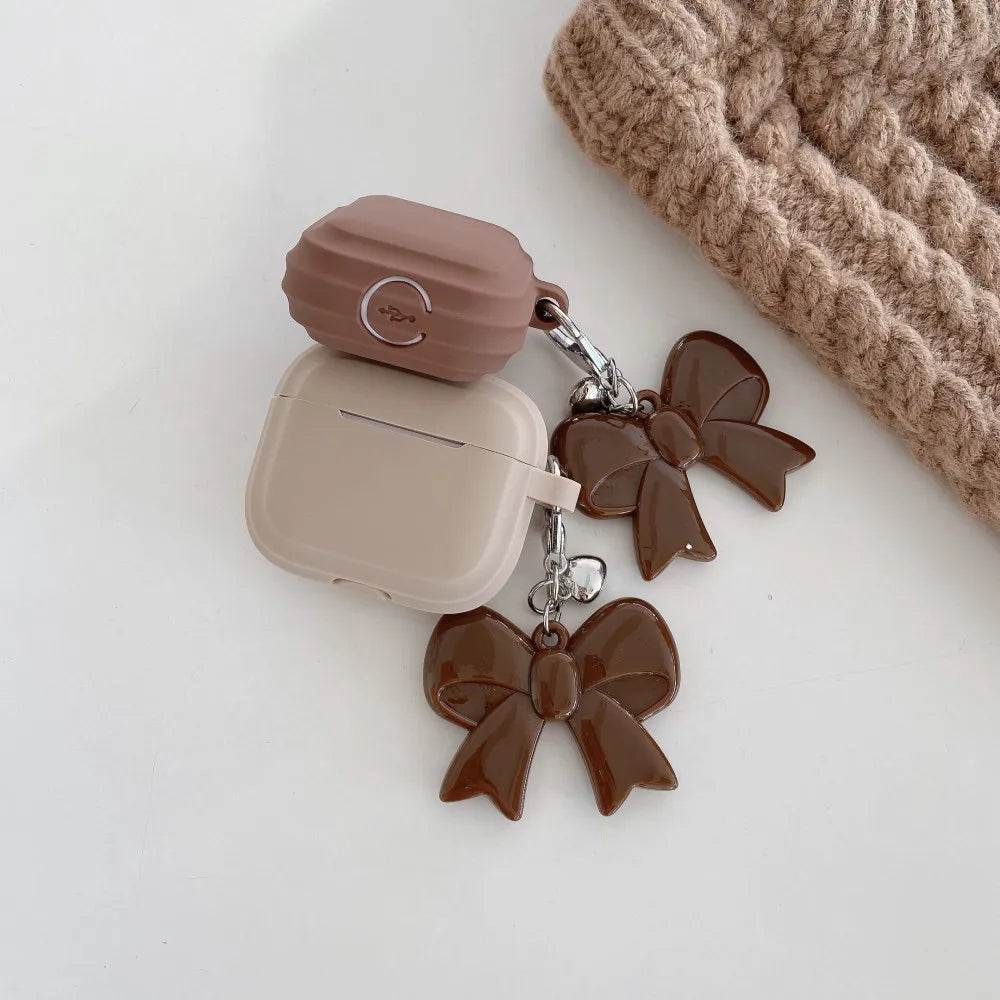 Fashion Chocolate Case For Airpods Pro 3 2025 Case Soft Silicone Earphone Cover For Airpods 4 3 2 1 Pro 2 With Bowknot Keychain
