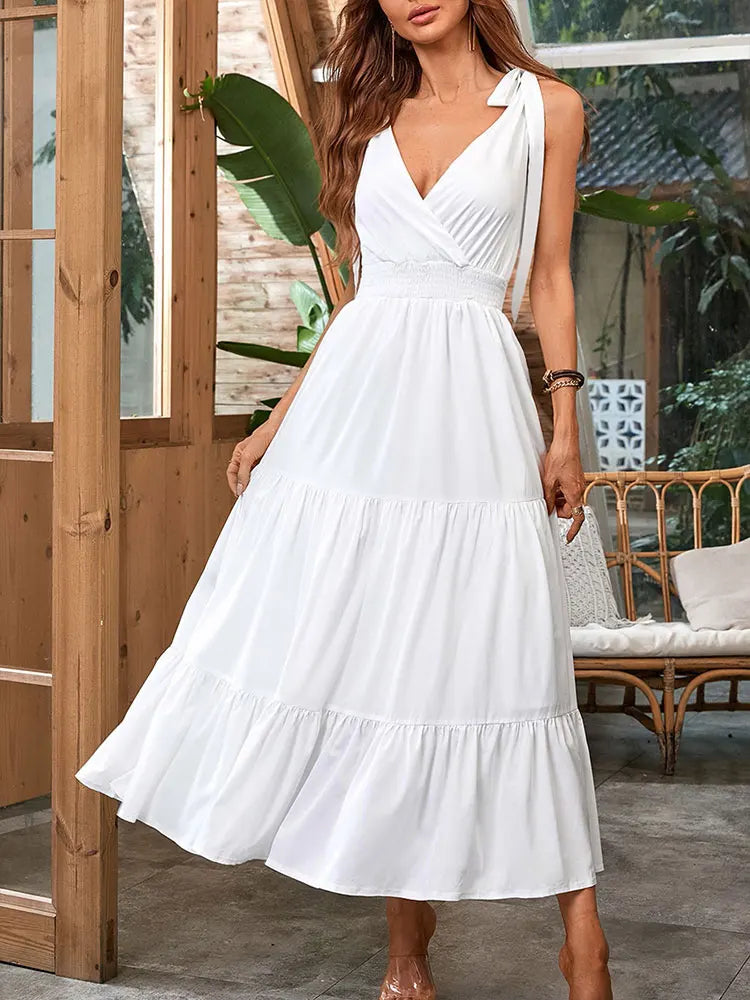 Women's Maxi Dresses Streetwear Fashion New Dresses Beach Style Clothing Elegant Female Sexy V-Neck Backless Casual Slim Dress