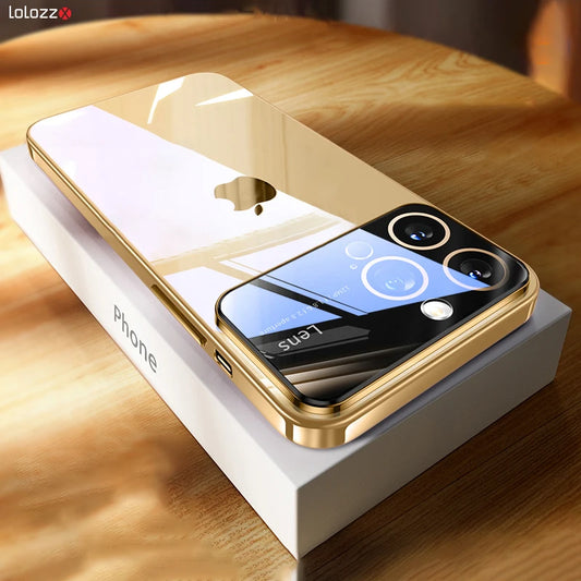 Original Big Window Electroplating Frame Phone Case For iPhone 15 14 13 12 11 Pro Max Plus lens Protector Colorful PC Hard Cover