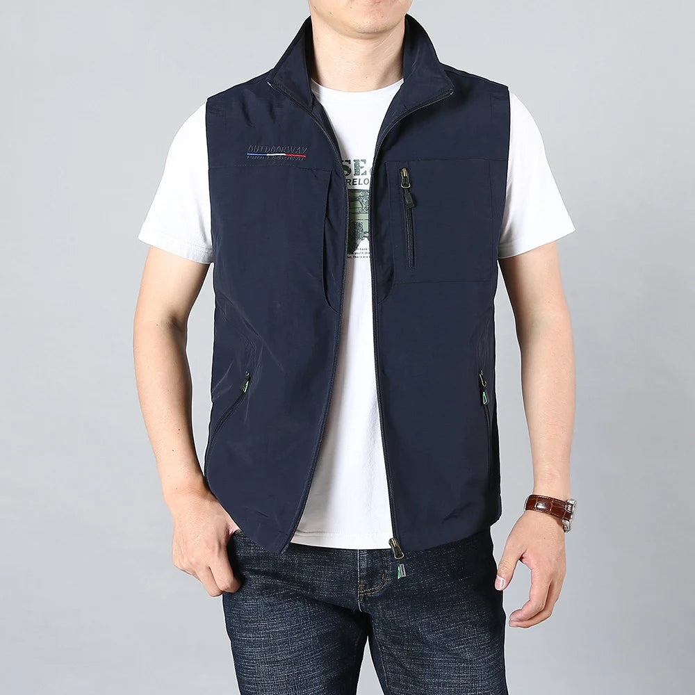 Men Waistcoat Jackets Vest 2025 Spring New Solid Color Stand Collar Climbing Hiking Work Sleeveless with Pocket M-6Xl Brand Sale