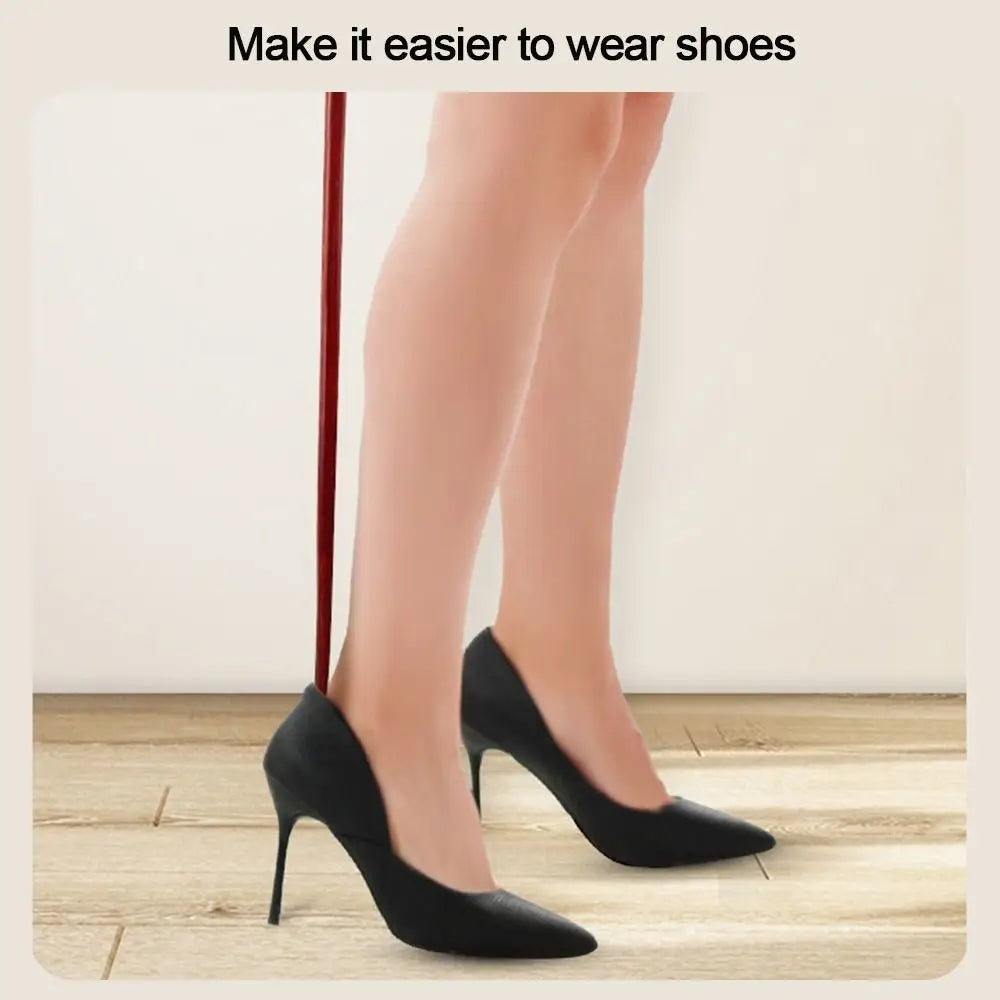 Wooden Shoe Horn Easy On Off Long Handle Hanging Loop Without Bending Over Shoe Horn For Seniors Pregnant Women