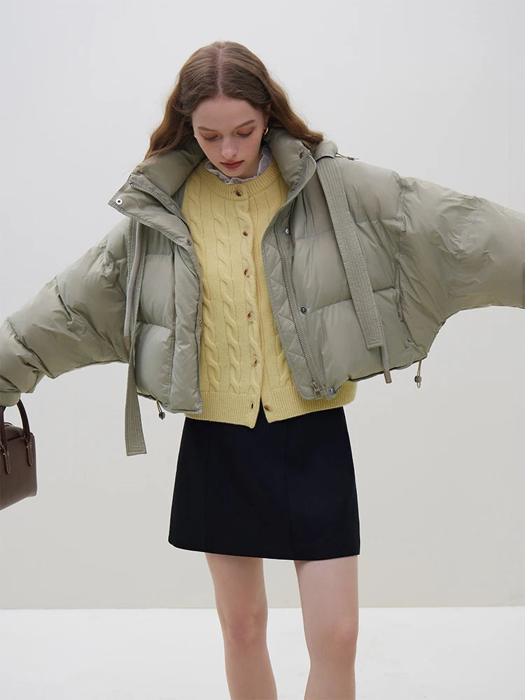 FSLE Classic Style Commuter 100-150G Short White Goose Down Jacket for Women 2023 New Winter Bat Sleeve Loose Warm Jacket Female