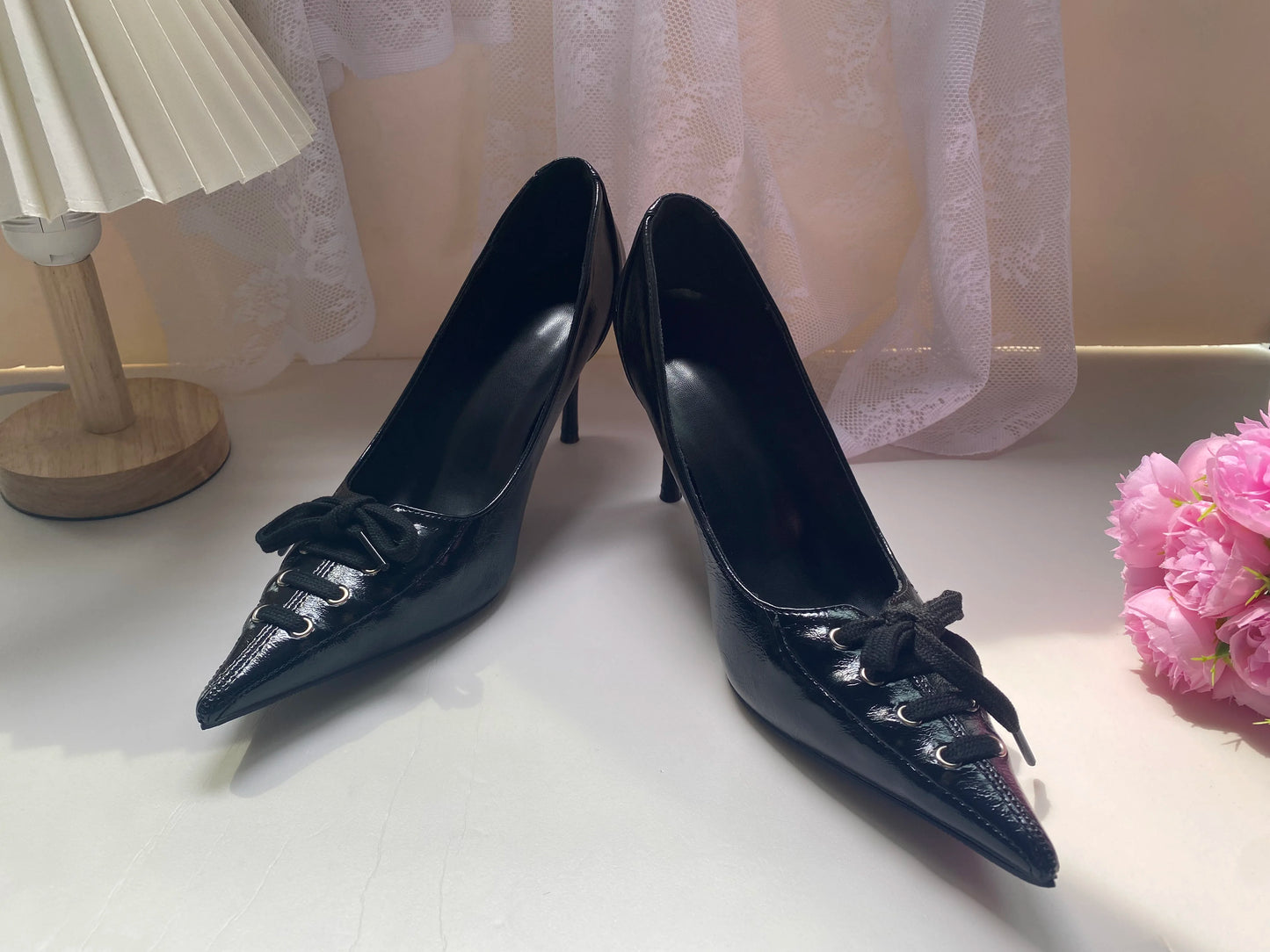 Sexy Leopard Print High Heels Women Black Pointed Toe Pumps Women Lace Up Elegant Designer Sandal Rhinestone Party Dress Shoes