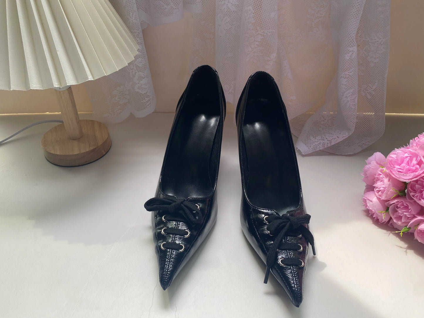 Sexy Leopard Print High Heels Women Black Pointed Toe Pumps Women Lace Up Elegant Designer Sandal Rhinestone Party Dress Shoes