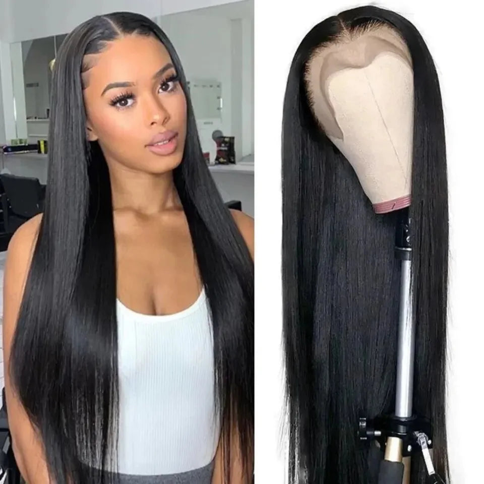 Long Soft Hair Straight Black Color Synthetic 13X6 HD Lace Frontal Wig For Black Women Prepucked With Baby Hair Glueless Wig