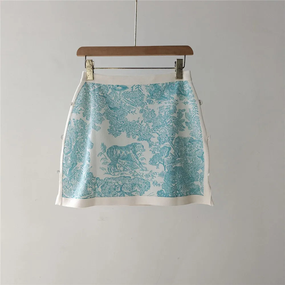 Women's Clothing 2025 Early Autumn New Style Temperament Jungle Jacquard Knitted Cardigan Top+French Elegant Half Skirt Two-Piec