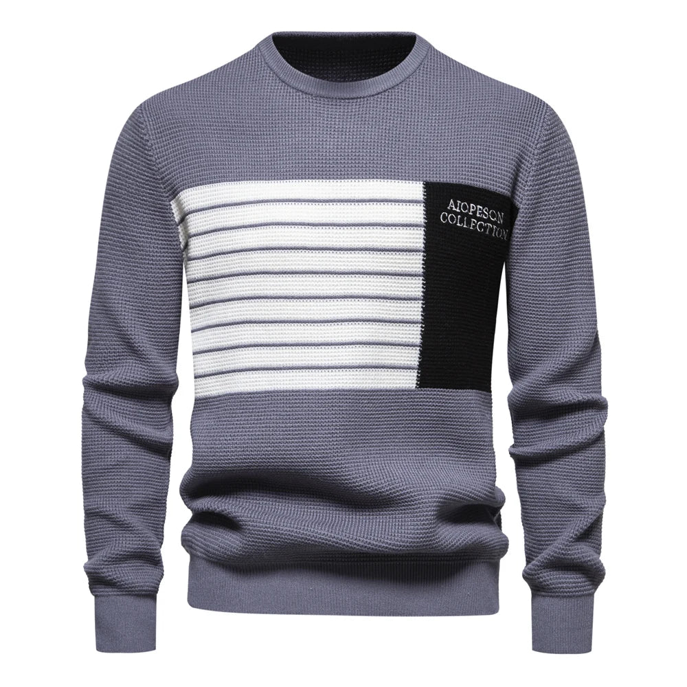 AIOPESON Fashion Patchwork Youth Sweater for Men Autumn Casual Pullover Quality Knitted Men's Sweater