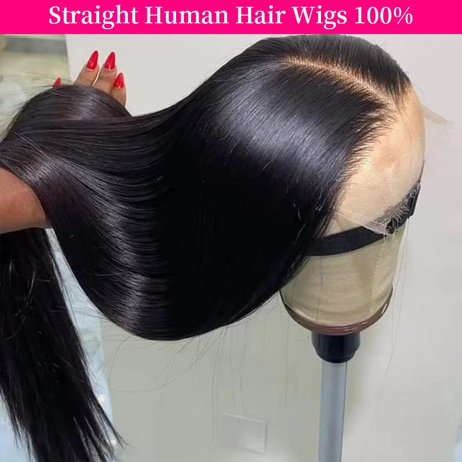 Straight Human Hair Wig Glueless 13X6 Hd Lace Frontal Wigs 40 Inch Lace Front Wigs Brazilian 250 Density Natural Color For Women
