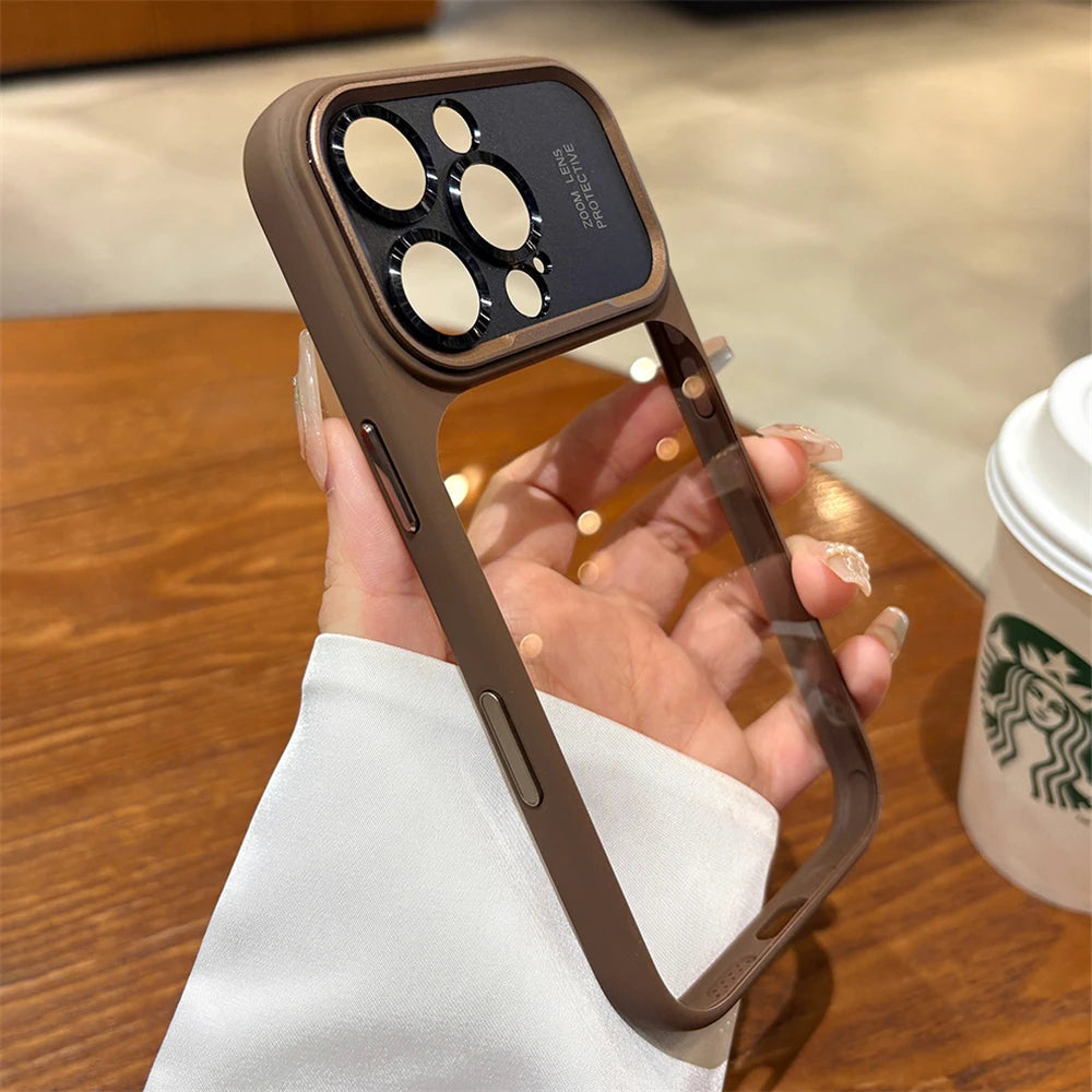 Luxury Magnetic Metal TPU Case For iPhone 17 16 15 14 Pro Max Plus Case Translucent Acrylic Hard Bumper Shockproof Protect Cover