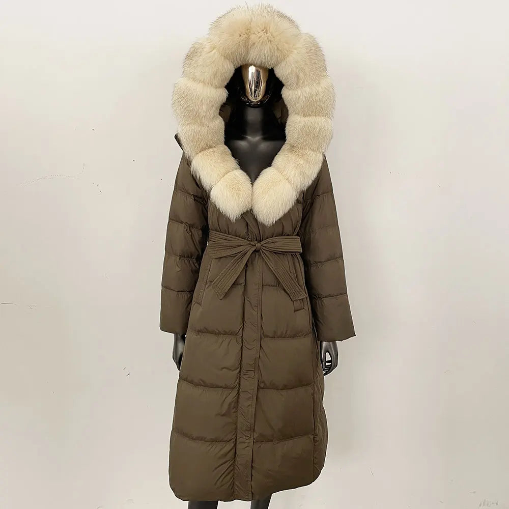 Down Jacket Winter Long Hooded Puffer Jacket Women Warm Thickened Real Fox Fur Collar White Duck Down Jacket Waterproof Parkas