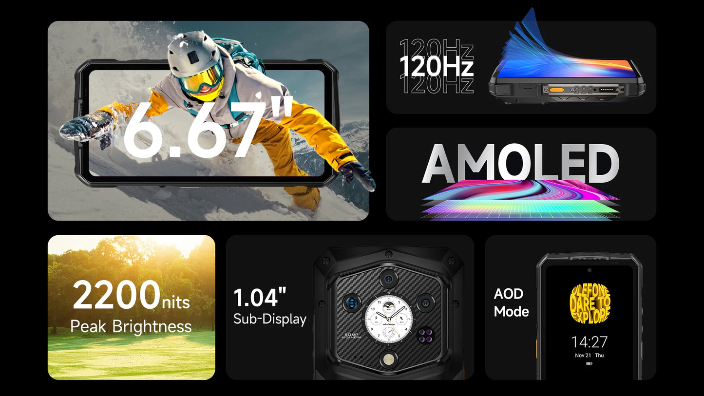 Ulefone Armor 29 Pro 5G AI Rugged Phone 21200mAh 120W 64MP Night Vision 6.67" 120Hz 512GB ROM Mobile MTK Dimensity 7400