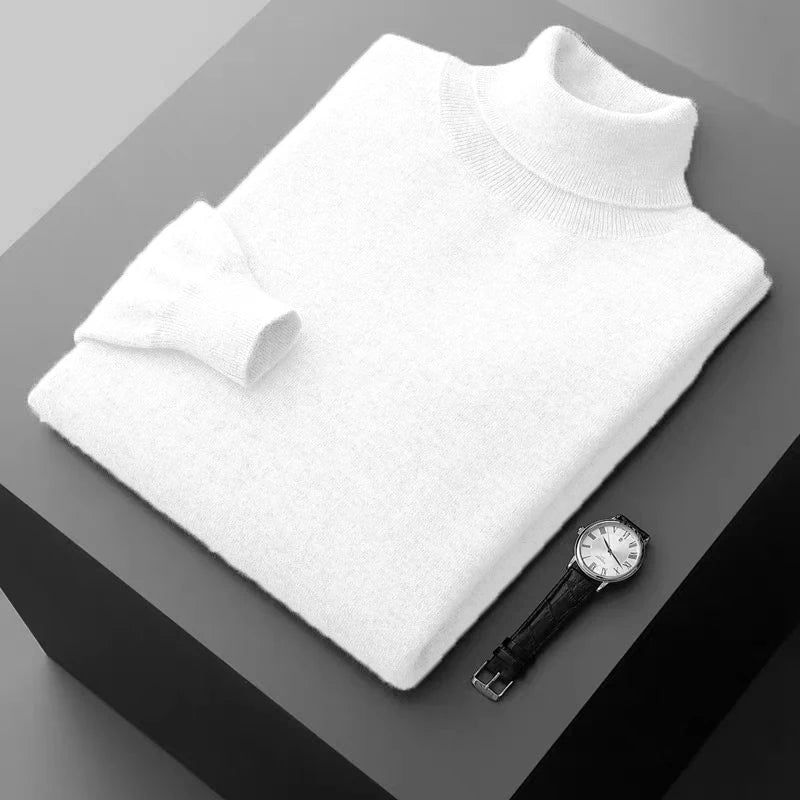 New Men's Turtleneck Pullover Sweater Solid Color Knitted outerwear winter Warm Woolen Sweaters Thick Heavyweight streetwear