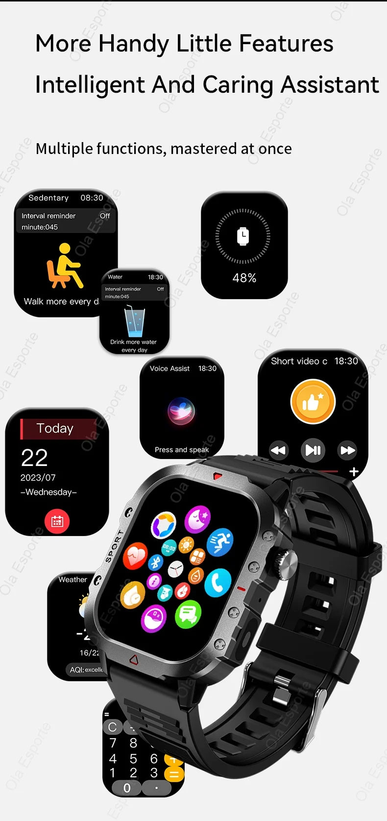Outdoor Sports Smartwatch New 2025 2.01 inch HD Screen LED Flashlight Bluetooth Talking Smart Watch for Men Women Holiday Gift