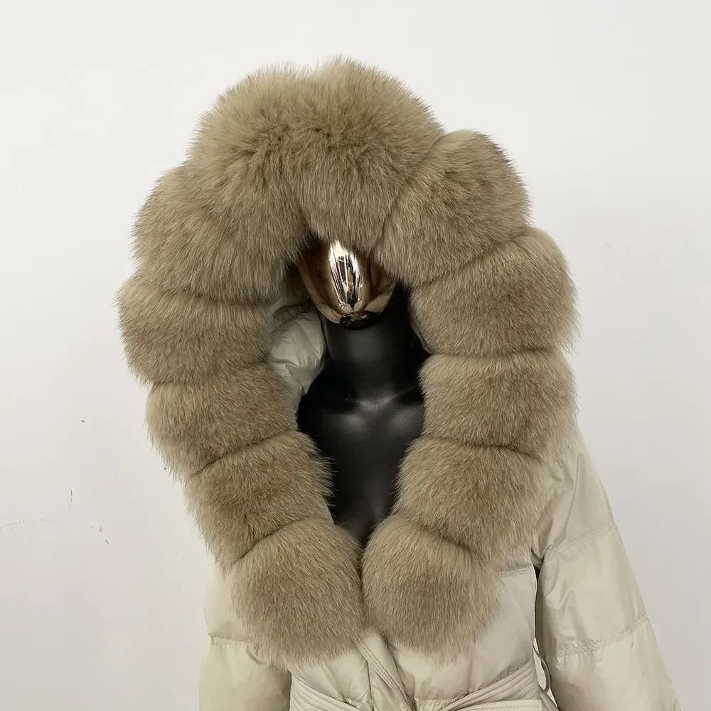Down Jacket Winter Long Hooded Puffer Jacket Women Warm Thickened Real Fox Fur Collar White Duck Down Jacket Waterproof Parkas