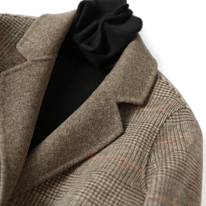 Handmade Sewn Double-sided Woolen Blazer Women Spring Autumn Plaid Wool Overcoat Office Lady Casual Suit Coat Thick Jacket