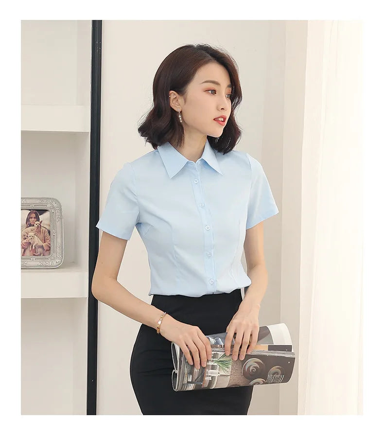 2024 White shirt women's long-sleeved professional work clothes slim stretch no-iron top