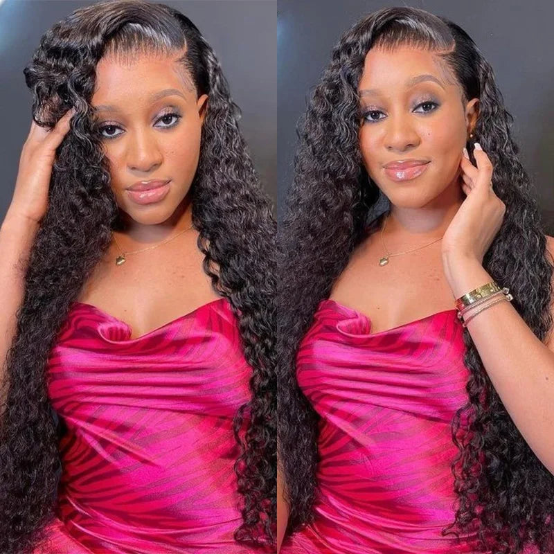 Deep Wave Frontal Wigs Human Hair For Women 200% Density Curly Human Hair Wigs 360 HD Full Lace Front Water Wave Wigs 30 34 Inch