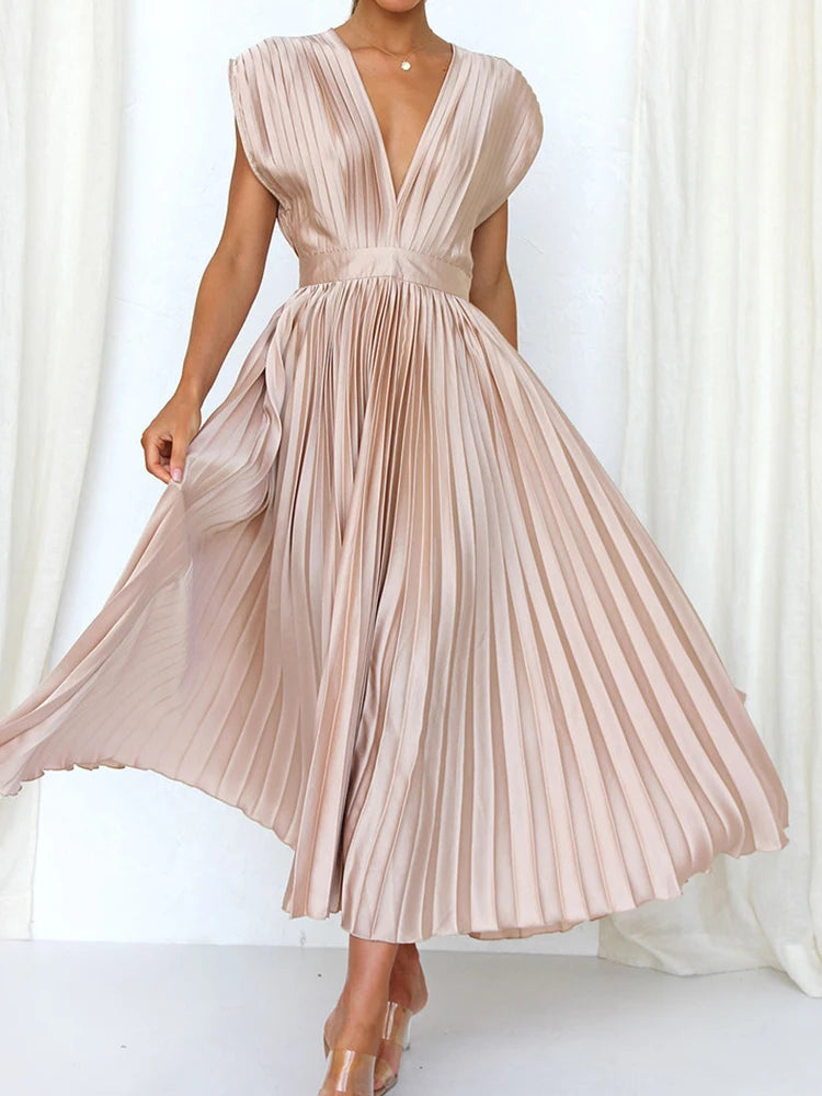 Maxi Dress Women Elegant Sexy Loungewear New Deep V-Neck Lace-Up Party Dress Summer Sleeveless Holiday Ladies Dress Dropshipping