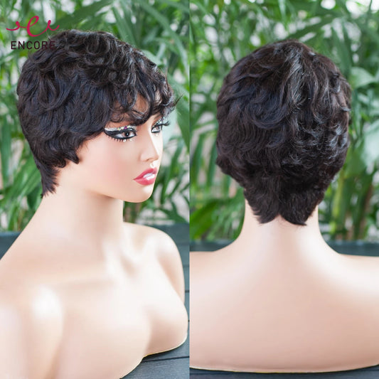 150% Density Short Pixie Cut Wigs Human Hair Wigs Full Machine Made 100% Brazilian Remy Fumi Hair Wig Bob Wigs for Black Women