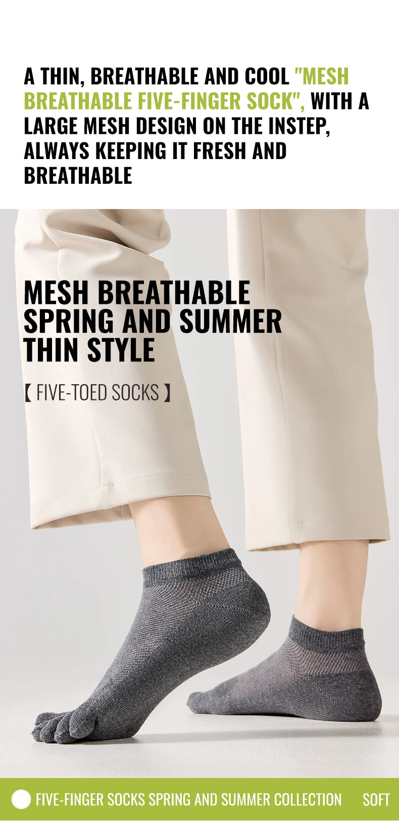 MiiOW Cotton Five Finger Short Sock Men Ankle Spilt Toe Sock Summer Thin Sock Breathable Mesh Sweat Absorbent Antibacterial Soc