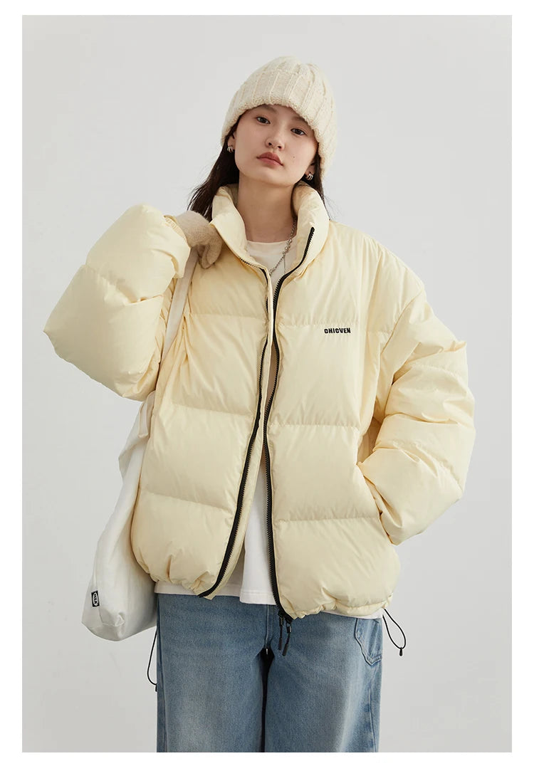 CHIC VEN Women Down Coats Streetwear Solid 90 White Duck Down Stand Collar Female Down Jacket Warm Ladies Overcoat Winter 2024