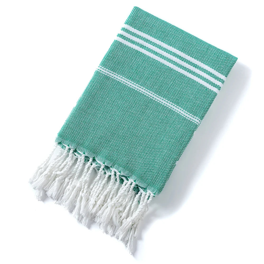 Cotton Striped  Turkish Sports Bath Towel with Tassels Travel Gym Camping Sauna Beach Pool Blanket Absorbent Easy Care