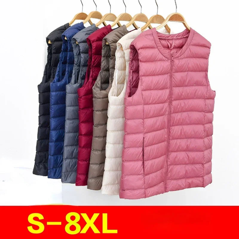 Autumn Winter Women Ultra Light Thin Duck Down Vest Sleeveless O-Neck Zipper Waistcoat Windproof Puffer Female Quilted Jackets
