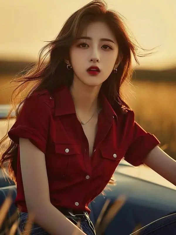 Women Clothes Vintage Youth All-match Shirt Tops Summer New Short Sleeve Solid Loose Simplicity High Street Blouse Fashion Trend