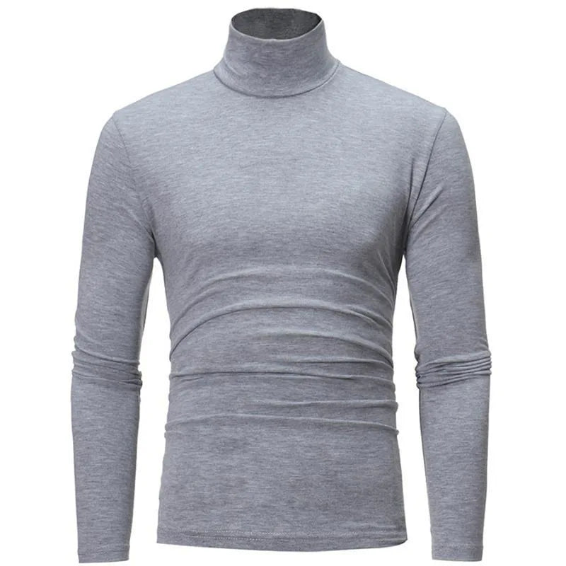 Autumn  Winter Men's High Neck T-shirt Slim Fit Fashion High Elastic Long Sleeve Cotton Casual Breathable Apparel Pullover