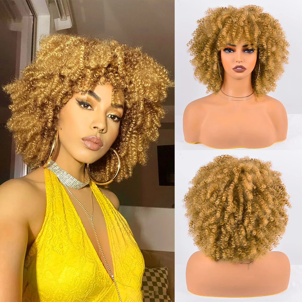 Synthetic Afro Kinky Curly Wigs for Women Kinky Curly Hair Wig, Short Full Wig Afro Bomb Curly Hair for Daily Party Use