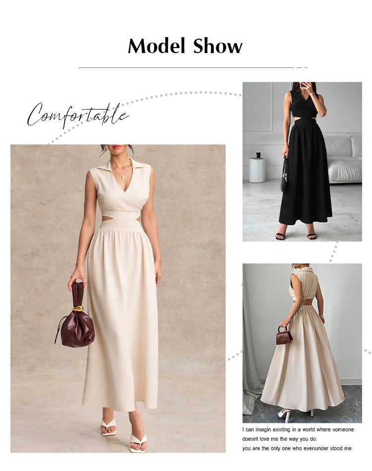 Mia Muse Dresses Summer Comfortable French Elegant Fashion Cut-Out Chic Sleeveless V-Neck Maxi Sweet Dating Dresses For Women