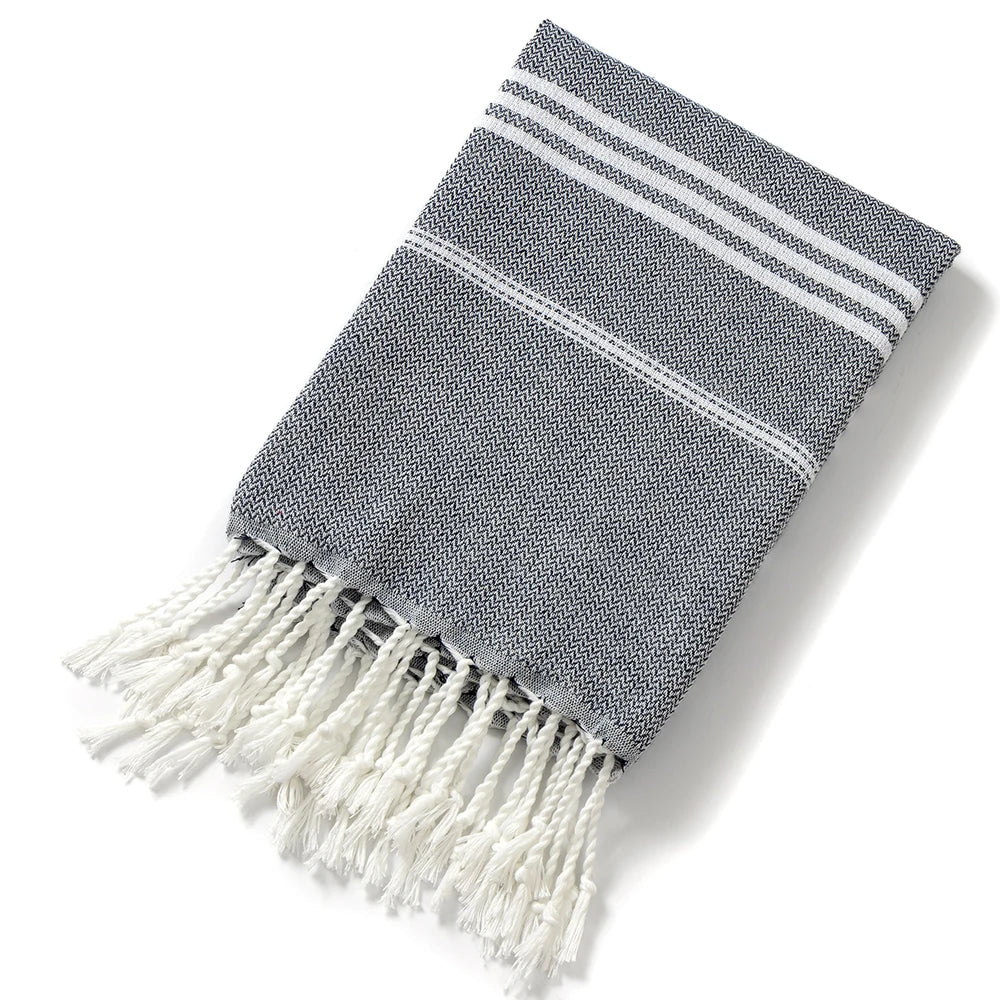 Cotton Striped  Turkish Sports Bath Towel with Tassels Travel Gym Camping Sauna Beach Pool Blanket Absorbent Easy Care