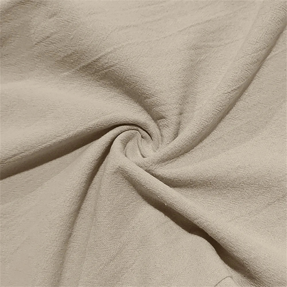 Autumn New Men's Cotton Pants Solid Color Button Drawstring Design Casual Loose Fit Cozy Trousers Simple Style Long Pants