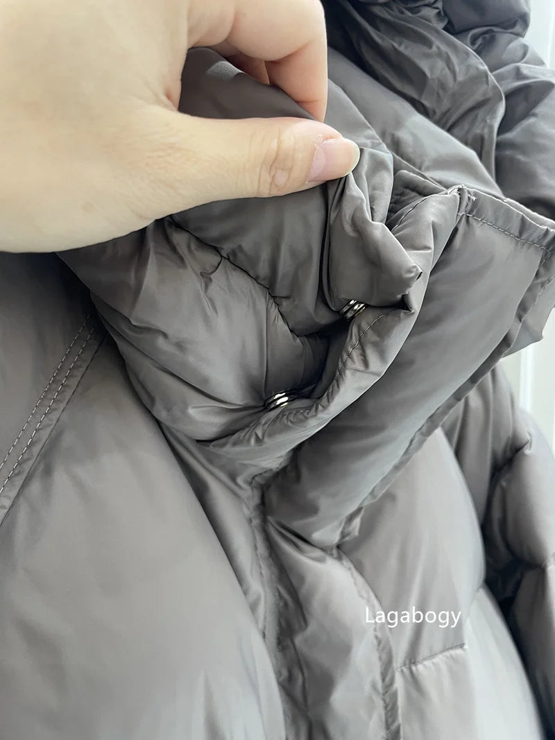 Lagabogy 2025 New Winter Women Puffer Jacket Female White Duck Down Coat Large Version of Warm Hooded Loose Thickened Long Parka