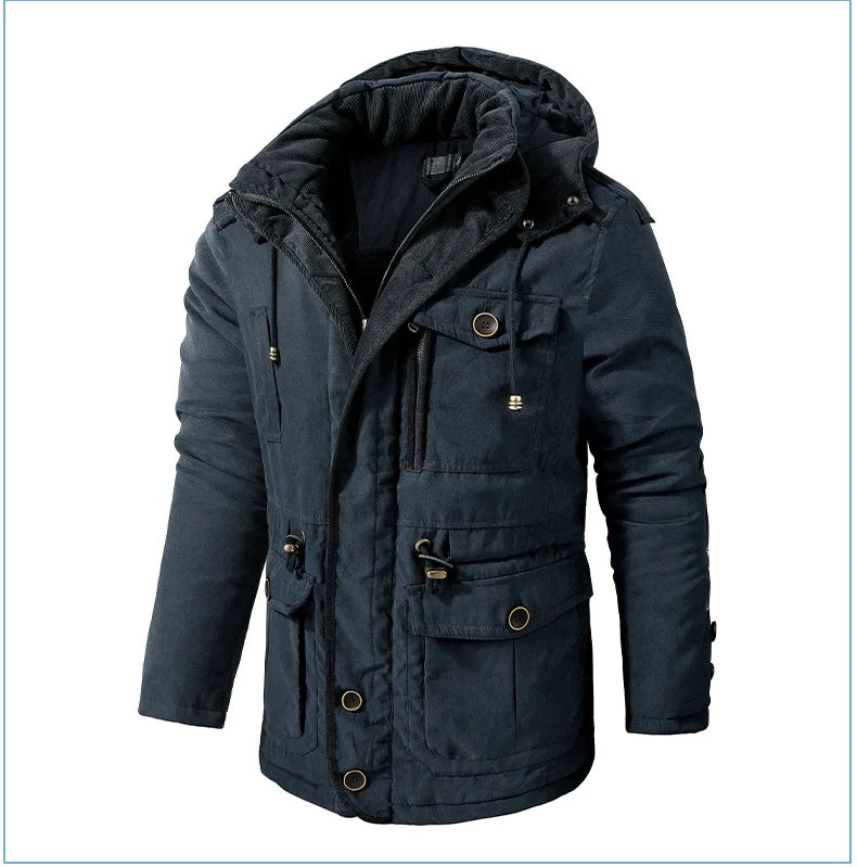 LZLLTT Men Winter Warm Parkas Mens Fleece  Jacket Parkas Men Casual Cotton Outdoor Fur Trench Padded Jackets Coats